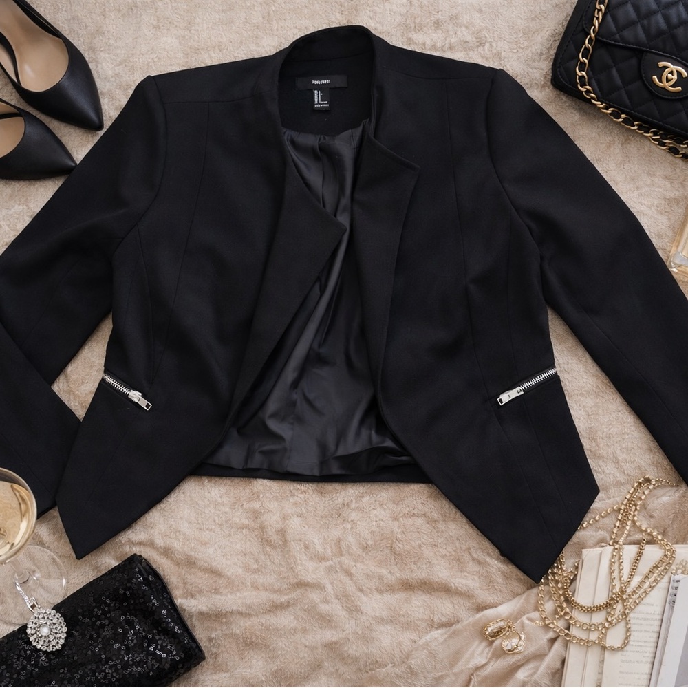 Forever 21 Black Blazer with Zipper Accents